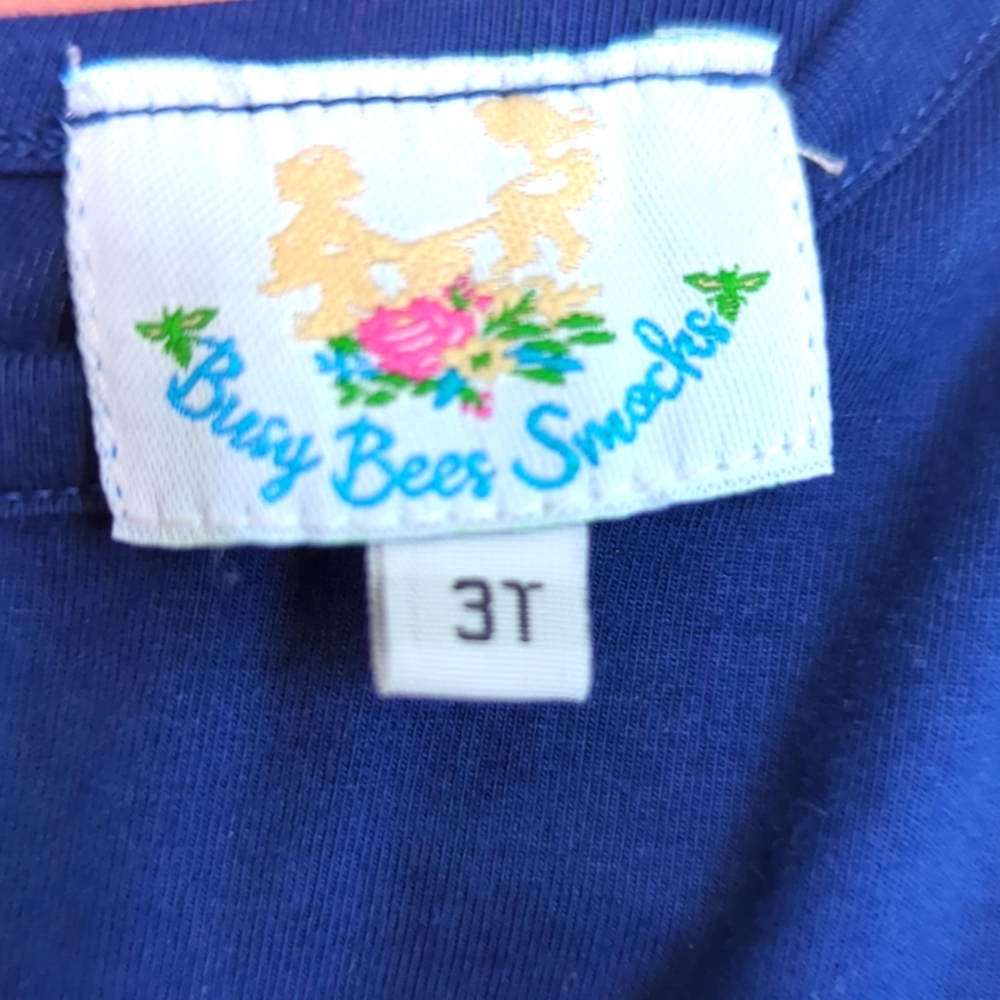 Busy Bees Smocks blue gingham sweet 3t farm tractor JonJon snaps between legs